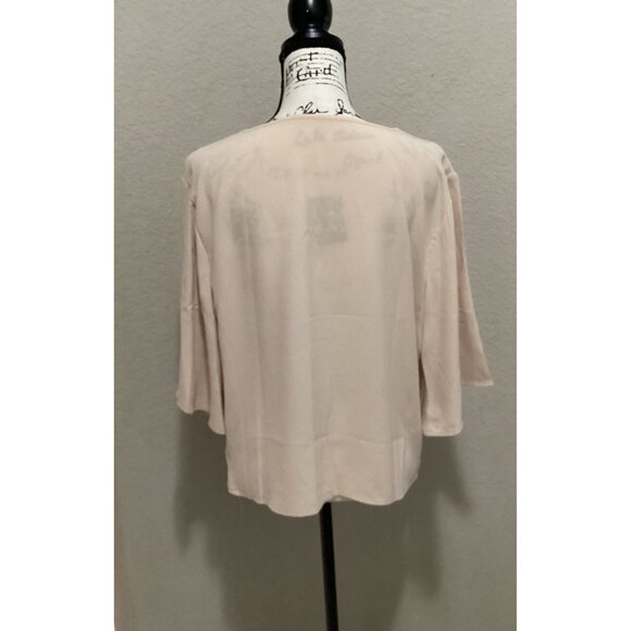 Elegant Women's Draped Blouse With Wide Sleeves - Light Beige - Size S - Picture 4 of 5